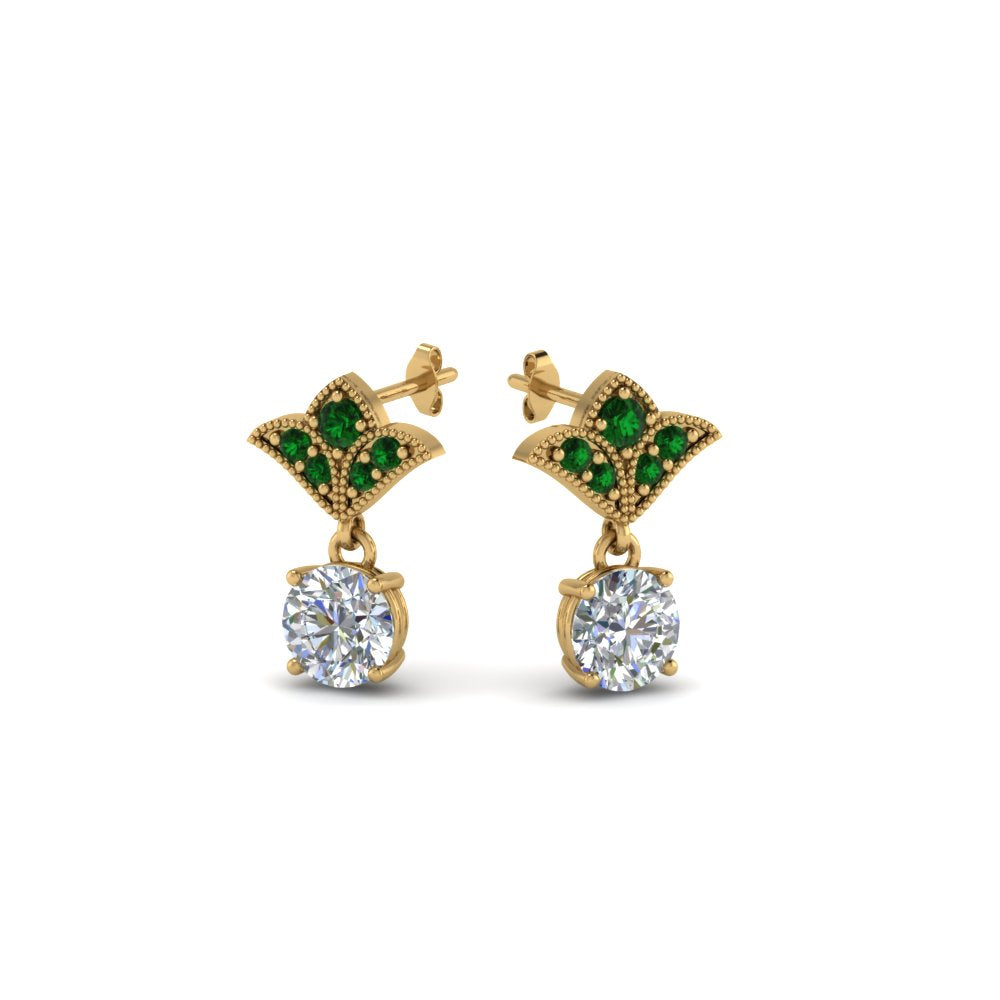 1-ct.-round-art-deco-design-earring-with-emerald-in-14K-yellow-gold-FDEAR8425-0.50CTGEMGR-NL-YG
