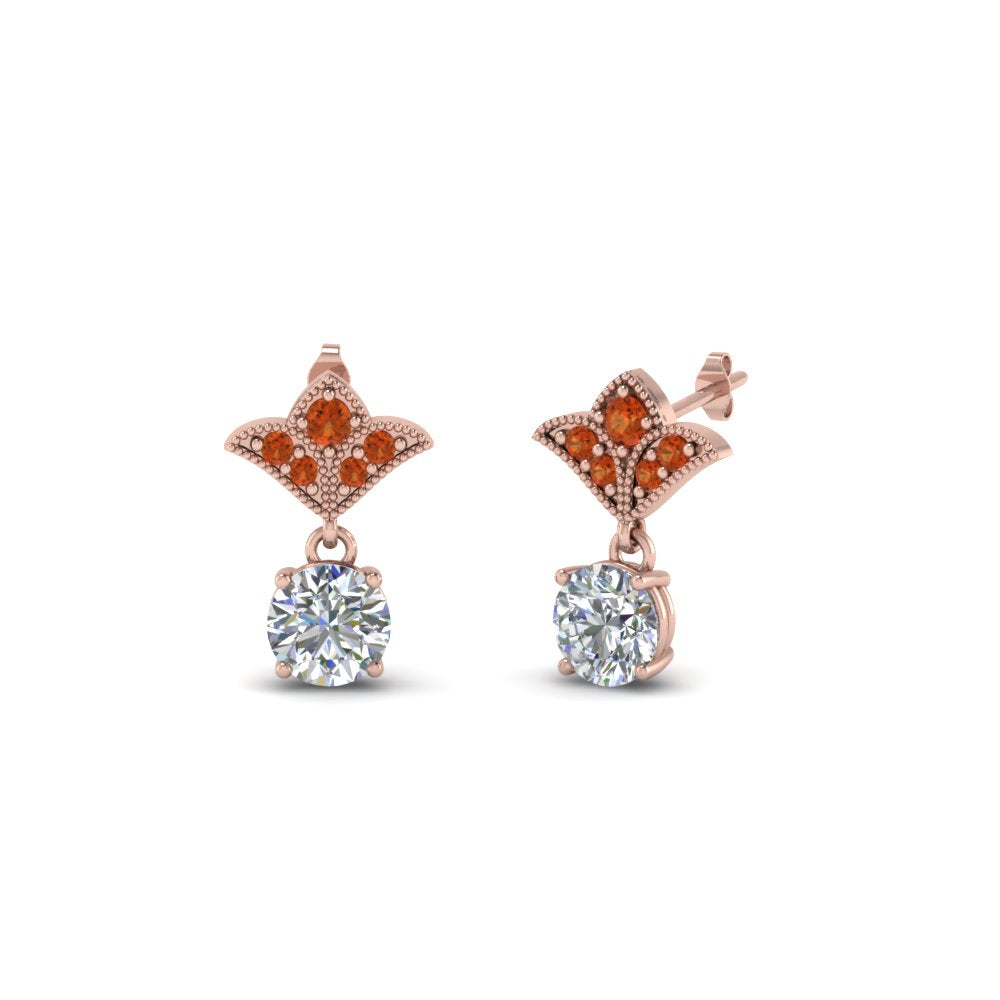 1-ct.-round-art-deco-design-earring-with-orange-sapphire-in-14K-rose-gold-FDEAR8425-0.50CTGSAOR-NL-RG