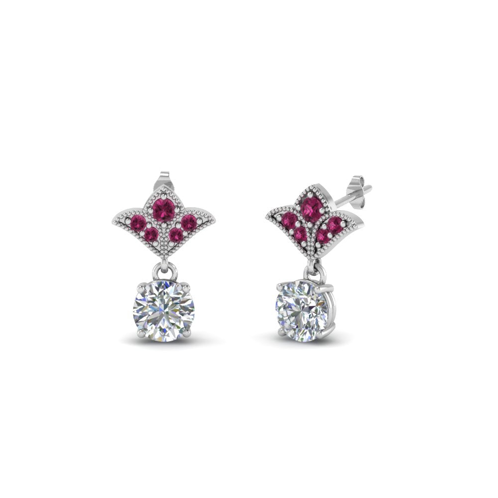 1-ct.-round-art-deco-design-earring-with-pink-sapphire-in-14K-white-gold-FDEAR8425-0.50CTGSADRPI-NL-WG