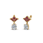 Load image into Gallery viewer, 1-ct.-round-art-deco-design-earring-with-pink-sapphire-in-14K-yellow-gold-FDEAR8425-0.50CTGSADRPI-NL-YG
