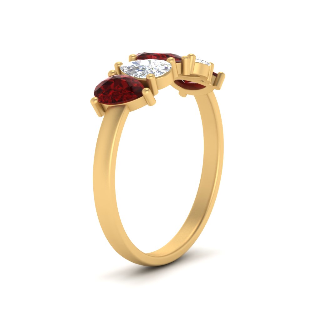 1.25-carat-5-stone-wedding-band-ruby-teardrop-yellow-gold-FD8294B-0.25CTGRUDRANGLE3-NL-YG