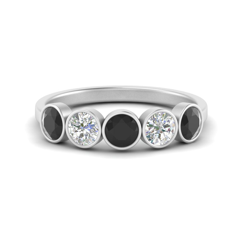 1.25-carat-bezel-set-5-round-black-diamond-wedding-ring-in-FD10558B-0.25CTGBLACK-NL-WG