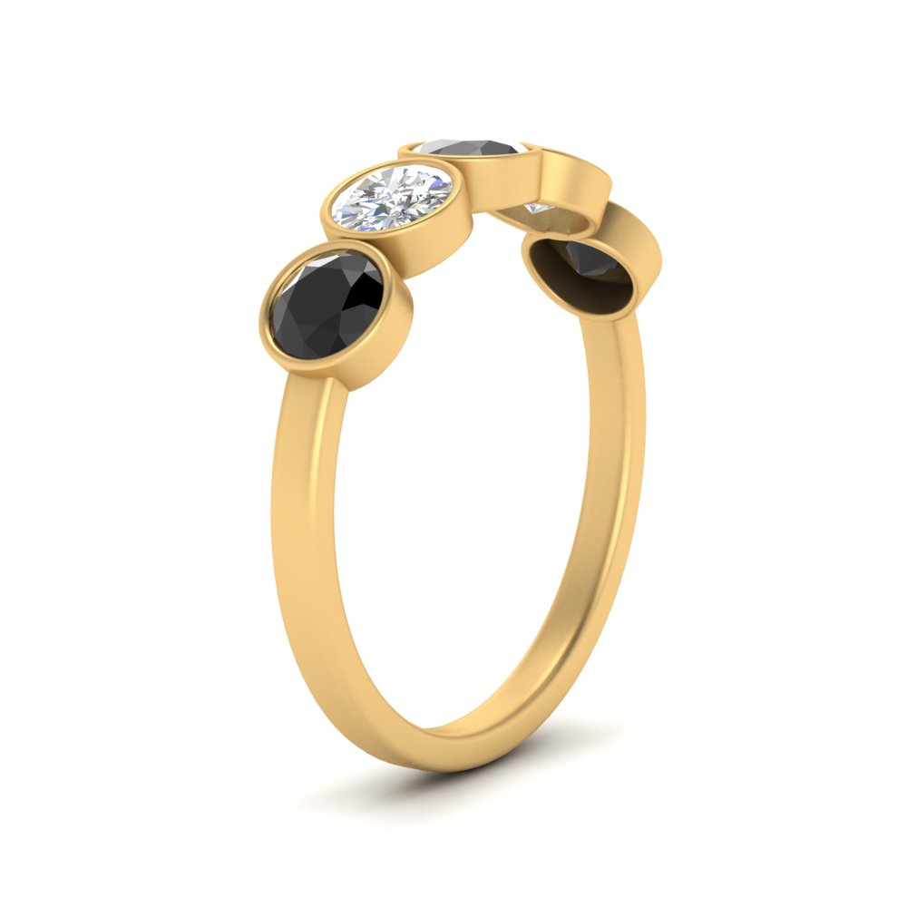 1.25-carat-bezel-set-5-round-black-diamond-wedding-ring-in-FD10558B-0.25CTGBLACK-NL-YG