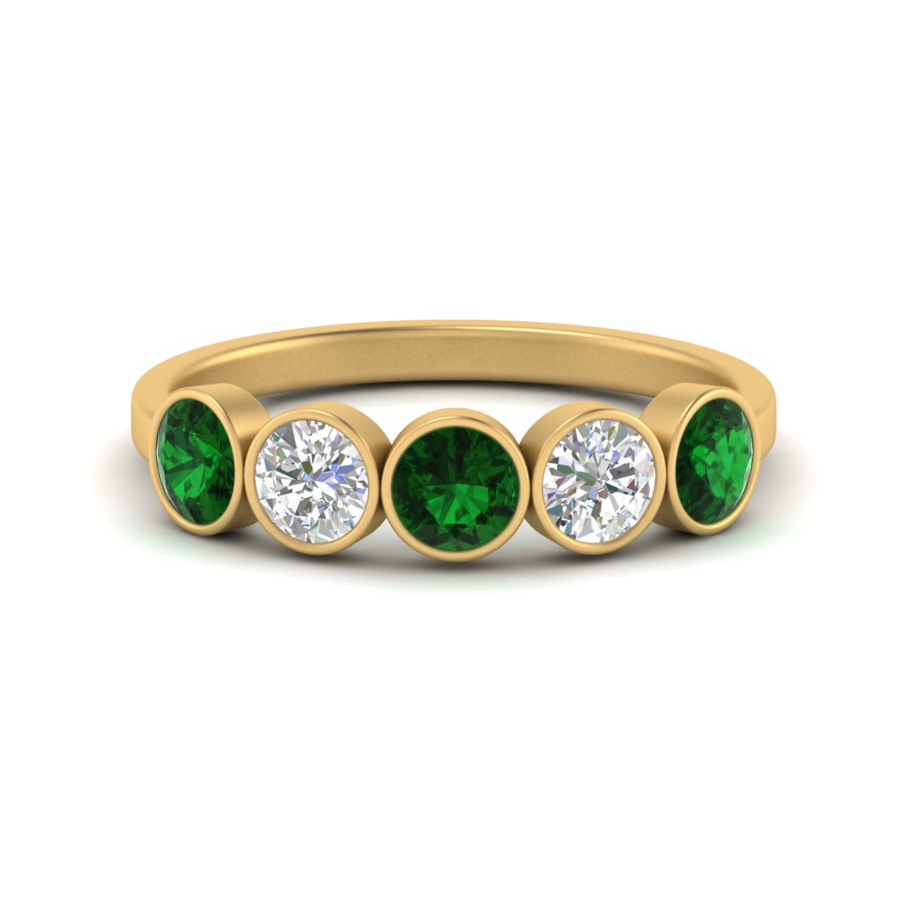 1.25-carat-bezel-set-5-round-emerald-wedding-ring-in-FD10558B-0.25CTGEMGR-NL-YG