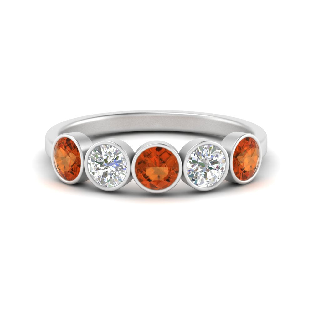 1.25-carat-bezel-set-5-round-orange-sapphire-wedding-ring-in-FD10558B-0.25CTGSAOR-NL-WG