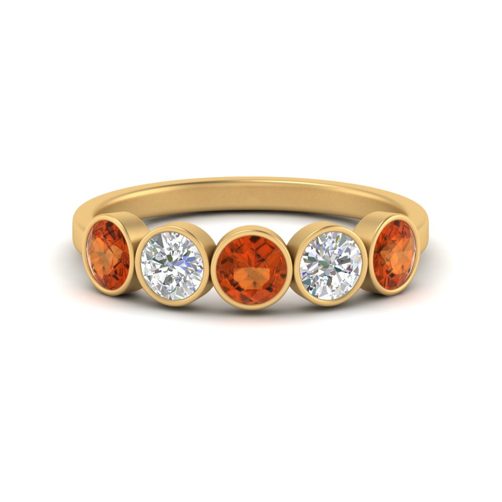 1.25-carat-bezel-set-5-round-orange-sapphire-wedding-ring-in-FD10558B-0.25CTGSAOR-NL-YG
