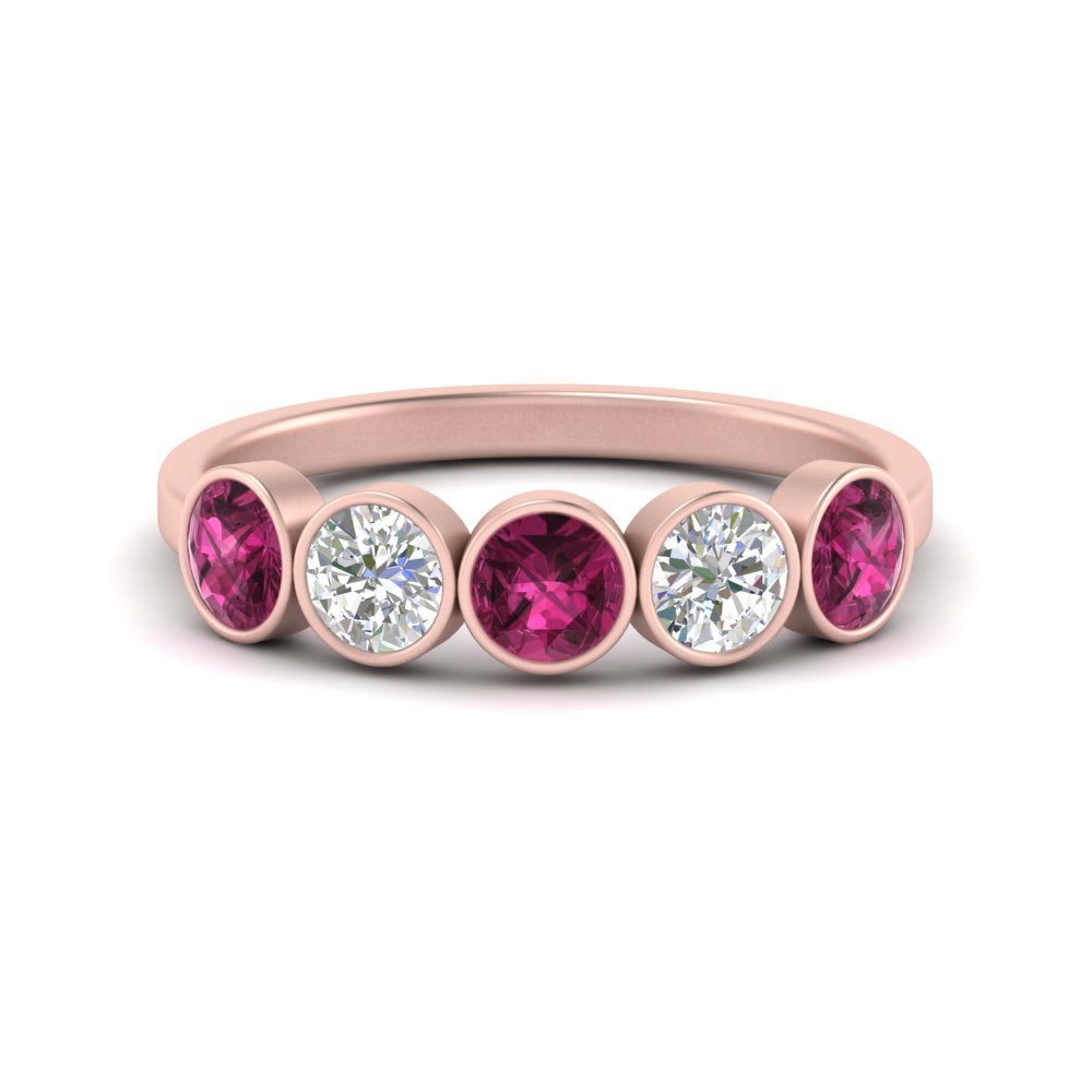 1.25-carat-bezel-set-5-round-pink-sapphire-wedding-ring-in-FD10558B-0.25CTGSADRPI-NL-RG
