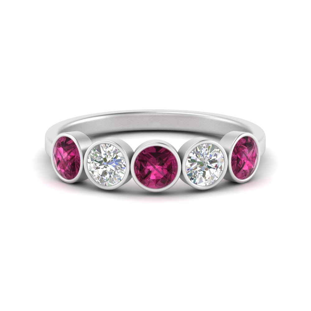 1.25-carat-bezel-set-5-round-pink-sapphire-wedding-ring-in-FD10558B-0.25CTGSADRPI-NL-WG