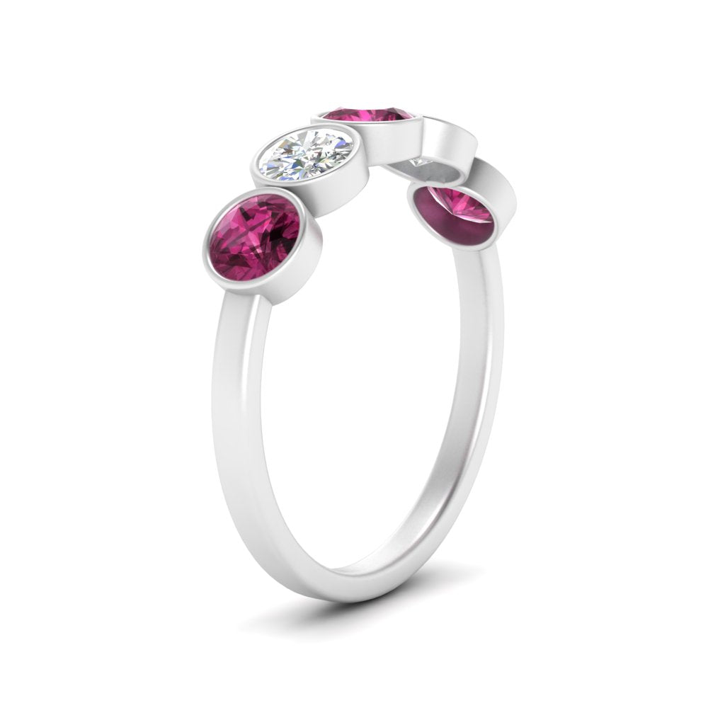 1.25-carat-bezel-set-5-round-pink-sapphire-wedding-ring-in-FD10558B-0.25CTGSADRPI-NL-WG