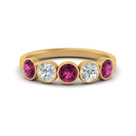 Load image into Gallery viewer, 1.25-carat-bezel-set-5-round-pink-sapphire-wedding-ring-in-FD10558B-0.25CTGSADRPI-NL-YG
