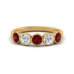 Load image into Gallery viewer, 1.25-carat-bezel-set-5-round-ruby-wedding-ring-in-FD10558B-0.25CTGRUDR-NL-YG
