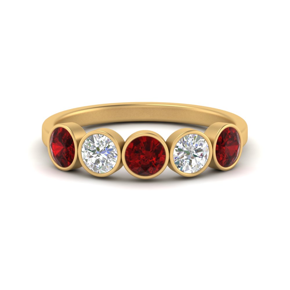 1.25-carat-bezel-set-5-round-ruby-wedding-ring-in-FD10558B-0.25CTGRUDR-NL-YG