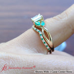 Load image into Gallery viewer, princess-cut-twisted-diamond-bridal-set-with-emerald-in-14K-yellow-gold-FD8300PRGEMGR-NL-YG.jpg
