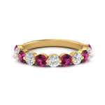 Load image into Gallery viewer, 1.5-carat-single-shared-prong-diamond-anniversary-band-with-pink-sapphaire-in-yellow-gold-FD9478BGSADRPI-NL-1.50CT-YG
