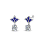 Load image into Gallery viewer, 1.5-ct.-round-vintage-look-diamond-earring-with-blue-sapphire-in-14K-white-gold-FDEAR8425-0.75CTGSABL-NL-WG