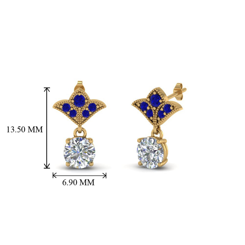 1.5-ct.-round-vintage-look-diamond-earring-with-blue-sapphire-in-14K-yellow-gold-FDEAR8425-0.75CTGSABL-NL-YG