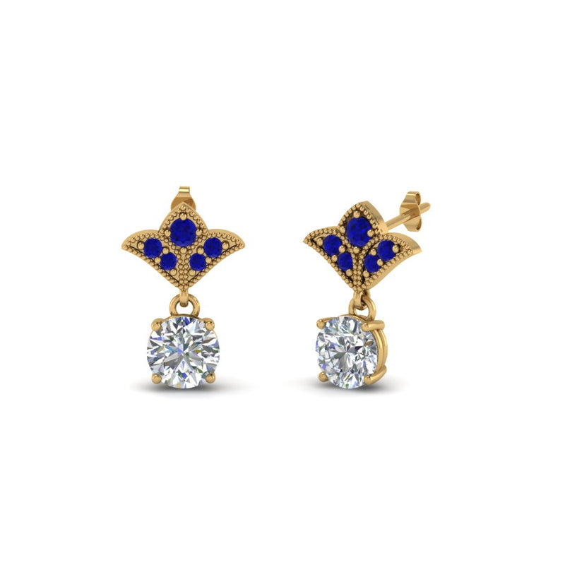 1.5-ct.-round-vintage-look-diamond-earring-with-blue-sapphire-in-14K-yellow-gold-FDEAR8425-0.75CTGSABL-NL-YG