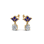 Load image into Gallery viewer, 1.5-ct.-round-vintage-look-diamond-earring-with-blue-sapphire-in-14K-yellow-gold-FDEAR8425-0.75CTGSABL-NL-YG