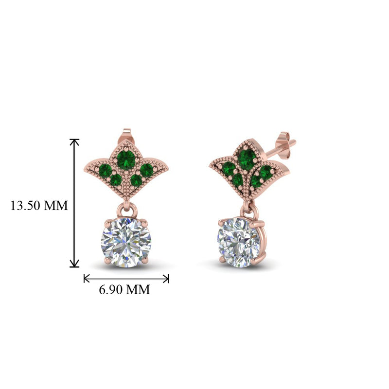 1.5-ct.-round-vintage-look-diamond-earring-with-emerald-in-14K-rose-gold-FDEAR8425-0.75CTGEMGR-NL-RG