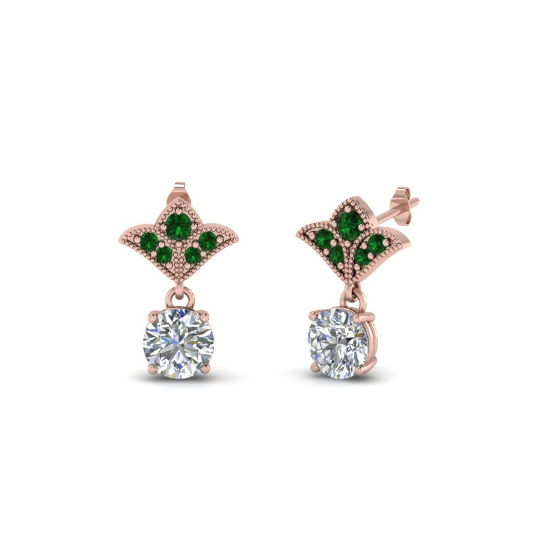1.5-ct.-round-vintage-look-diamond-earring-with-emerald-in-14K-rose-gold-FDEAR8425-0.75CTGEMGR-NL-RG