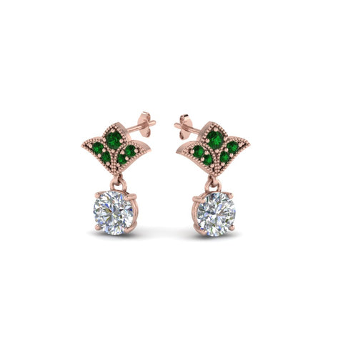 1.5-ct.-round-vintage-look-diamond-earring-with-emerald-in-14K-rose-gold-FDEAR8425-0.75CTGEMGR-NL-RG