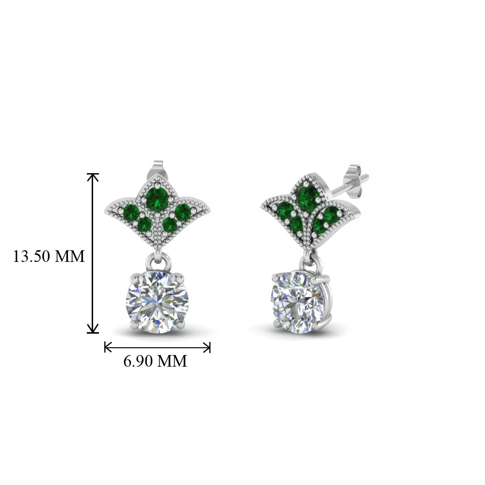 1.5-ct.-round-vintage-look-diamond-earring-with-emerald-in-14K-white-gold-FDEAR8425-0.75CTGEMGR-NL-WG
