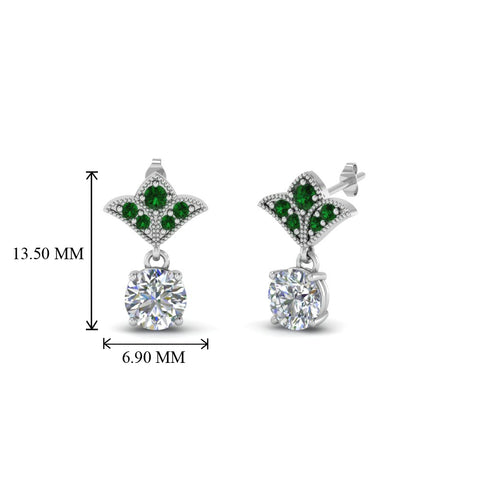 1.5-ct.-round-vintage-look-diamond-earring-with-emerald-in-14K-white-gold-FDEAR8425-0.75CTGEMGR-NL-WG