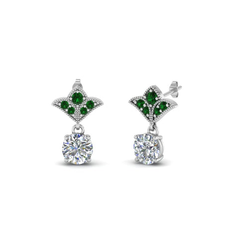 1.5-ct.-round-vintage-look-diamond-earring-with-emerald-in-14K-white-gold-FDEAR8425-0.75CTGEMGR-NL-WG