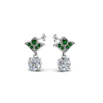 Load image into Gallery viewer, 1.5-ct.-round-vintage-look-diamond-earring-with-emerald-in-14K-white-gold-FDEAR8425-0.75CTGEMGR-NL-WG