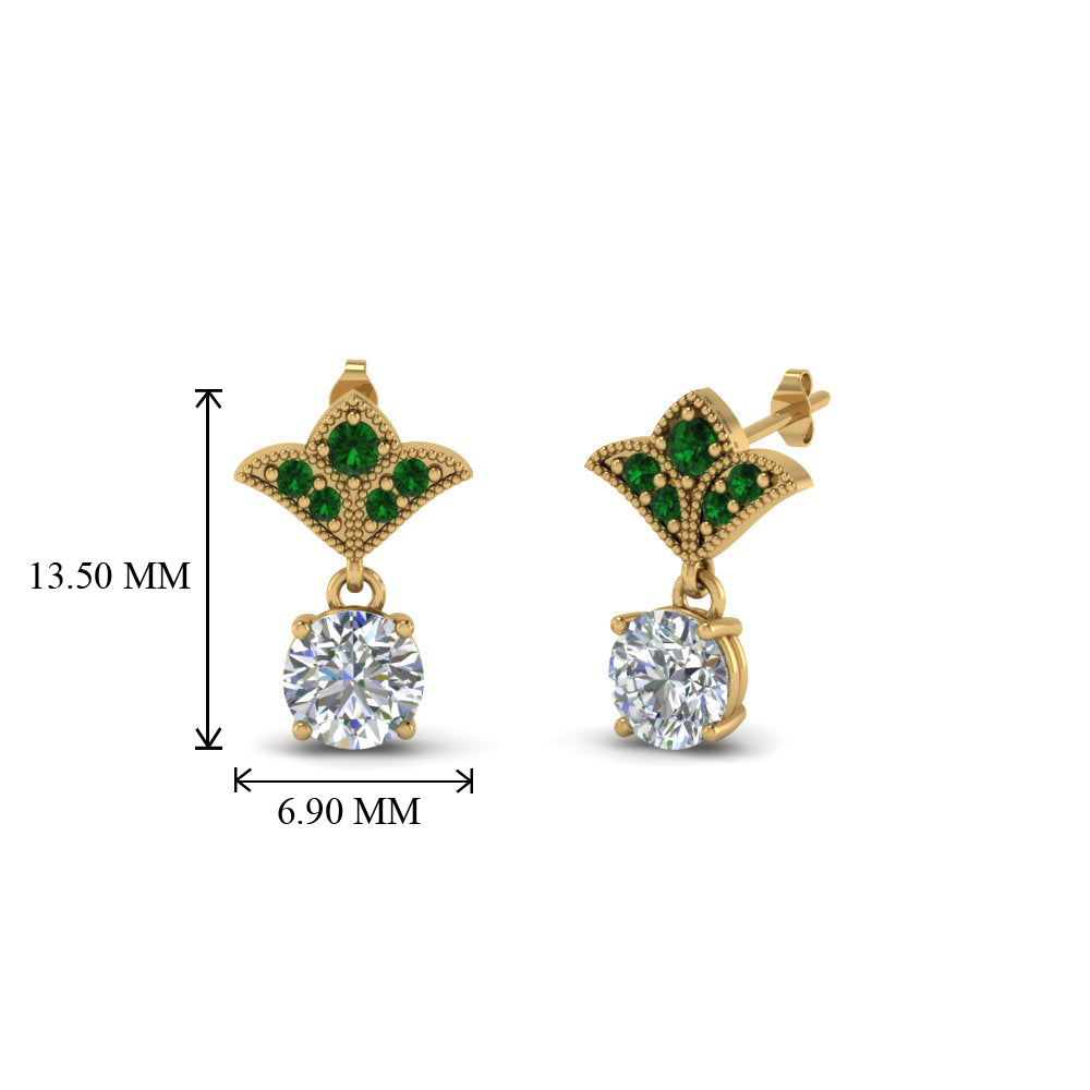 1.5-ct.-round-vintage-look-diamond-earring-with-emerald-in-14K-yellow-gold-FDEAR8425-0.75CTGEMGR-NL-YG