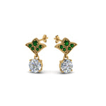 Load image into Gallery viewer, 1.5-ct.-round-vintage-look-diamond-earring-with-emerald-in-14K-yellow-gold-FDEAR8425-0.75CTGEMGR-NL-YG