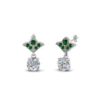 Load image into Gallery viewer, 1.5-ct.-round-vintage-look-diamond-earring-with-emerald-in-950-Platinum-FDEAR8425-0.75CTGEMGR-NL-WG
