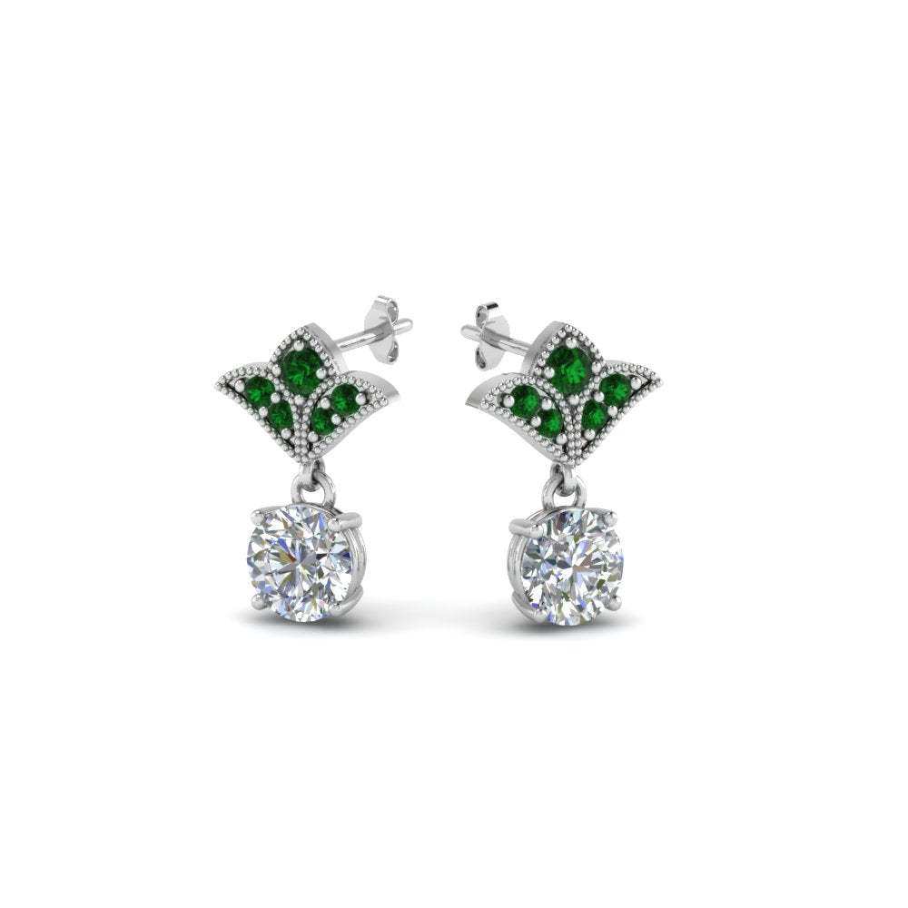 1.5-ct.-round-vintage-look-diamond-earring-with-emerald-in-950-Platinum-FDEAR8425-0.75CTGEMGR-NL-WG