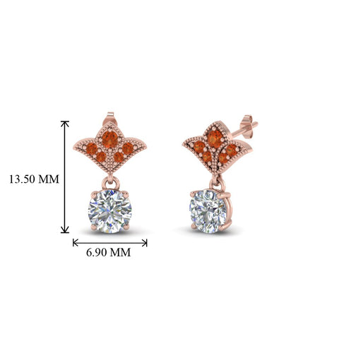 1.5-ct.-round-vintage-look-diamond-earring-with-orange-sapphire-in-14K-rose-gold-FDEAR8425-0.75CTGSAOR-NL-RG