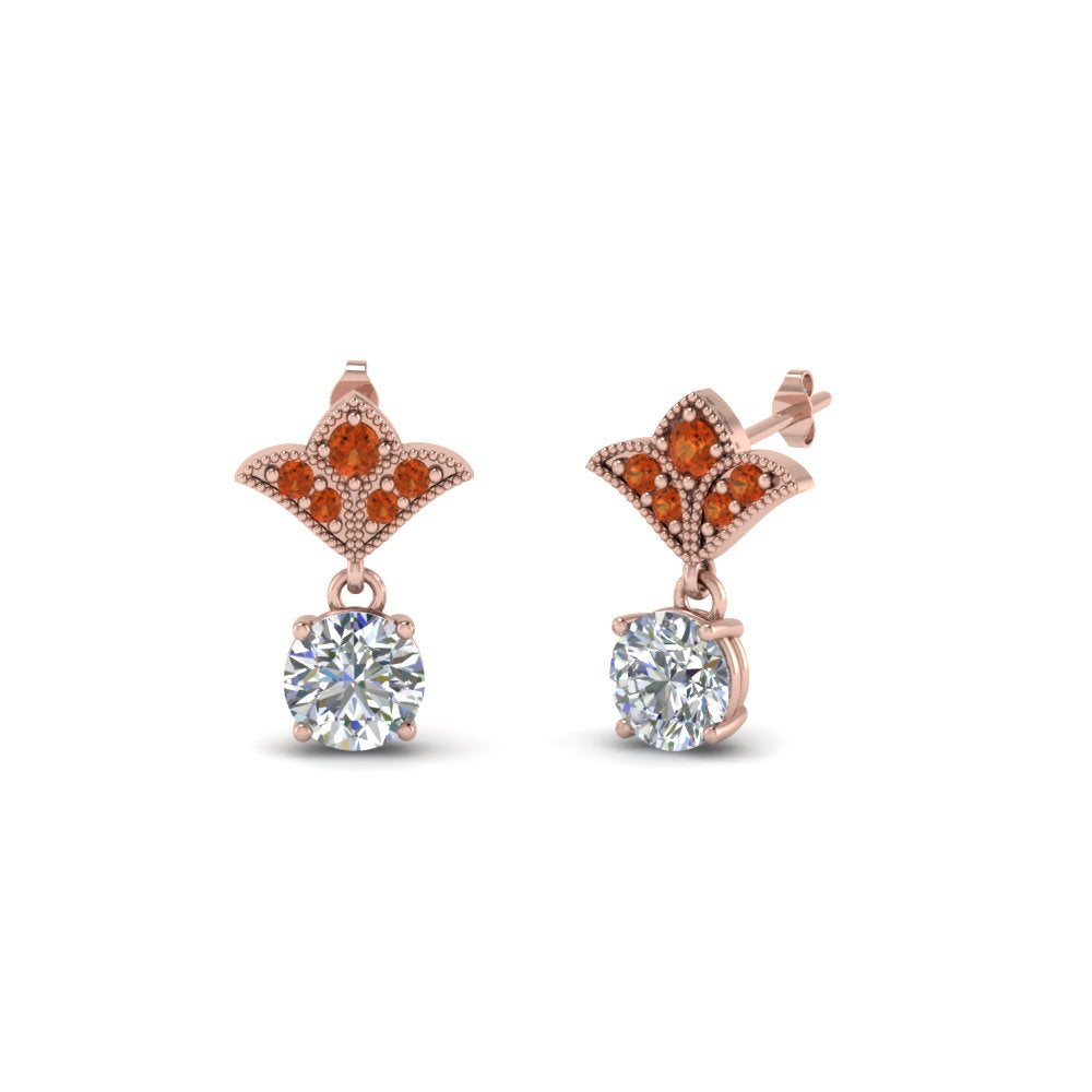 1.5-ct.-round-vintage-look-diamond-earring-with-orange-sapphire-in-14K-rose-gold-FDEAR8425-0.75CTGSAOR-NL-RG