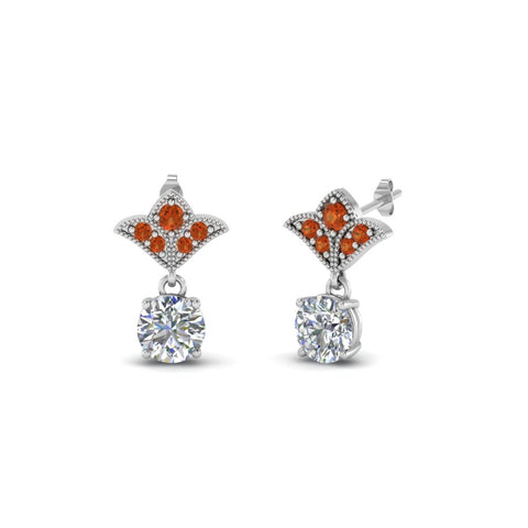 1.5-ct.-round-vintage-look-diamond-earring-with-orange-sapphire-in-14K-white-gold-FDEAR8425-0.75CTGSAOR-NL-WG