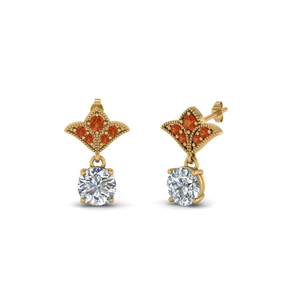 1.5-ct.-round-vintage-look-diamond-earring-with-orange-sapphire-in-14K-yellow-gold-FDEAR8425-0.75CTGSAOR-NL-YG