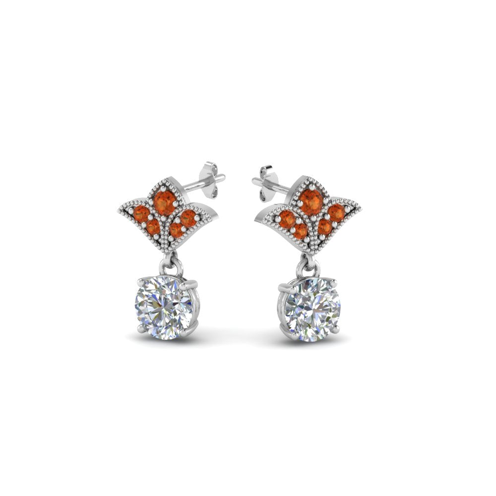 1.5-ct.-round-vintage-look-diamond-earring-with-orange-sapphire-in-950-Platinum-FDEAR8425-0.75CTGSAOR-NL-WG