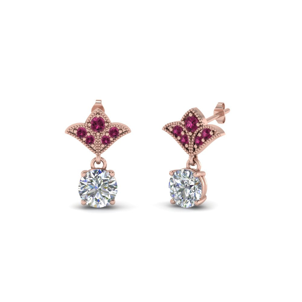 1.5-ct.-round-vintage-look-diamond-earring-with-pink-sapphire-in-14K-rose-gold-FDEAR8425-0.75CTGSADRPI-NL-RG