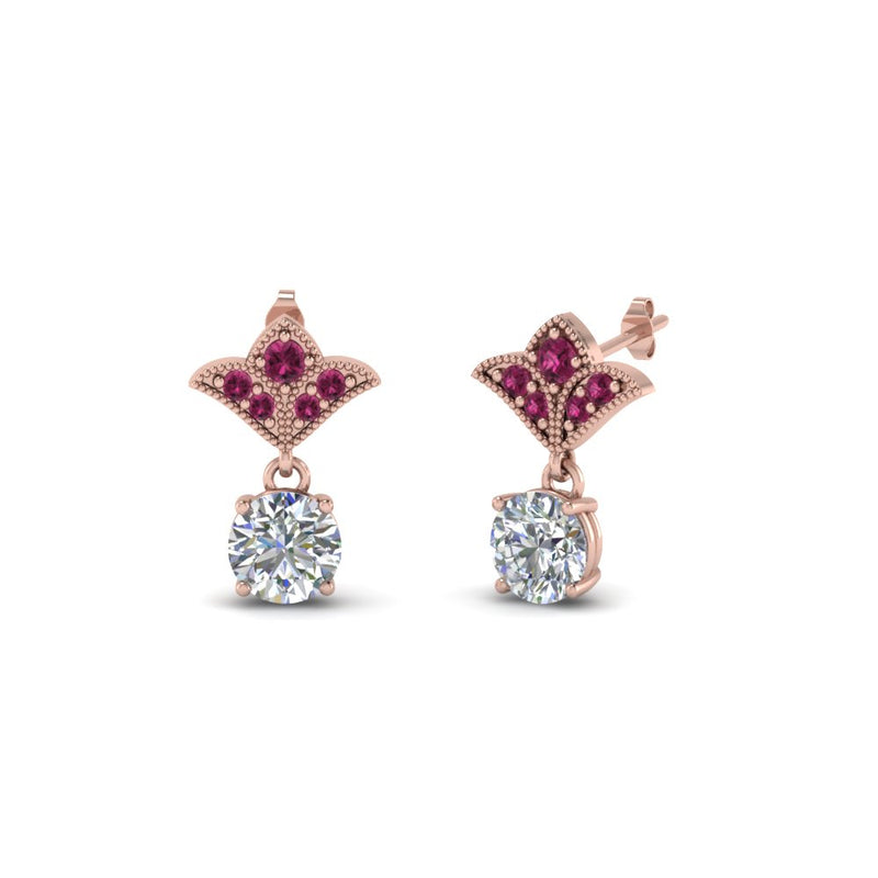 1.5-ct.-round-vintage-look-diamond-earring-with-pink-sapphire-in-14K-rose-gold-FDEAR8425-0.75CTGSADRPI-NL-RG