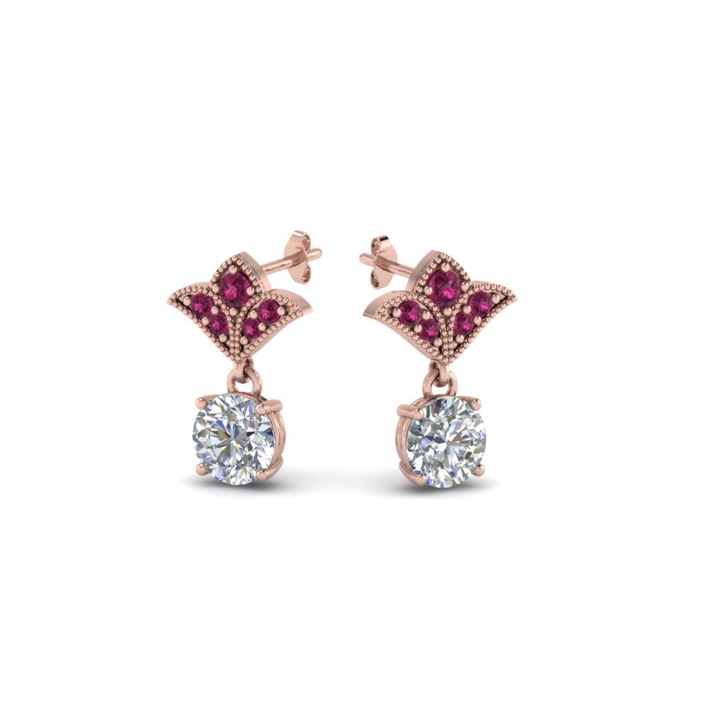 1.5-ct.-round-vintage-look-diamond-earring-with-pink-sapphire-in-14K-rose-gold-FDEAR8425-0.75CTGSADRPI-NL-RG