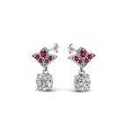 Load image into Gallery viewer, 1.5-ct.-round-vintage-look-diamond-earring-with-pink-sapphire-in-14K-white-gold-FDEAR8425-0.75CTGSADRPI-NL-WG