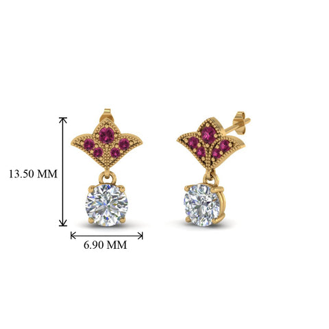 1.5-ct.-round-vintage-look-diamond-earring-with-pink-sapphire-in-14K-yellow-gold-FDEAR8425-0.75CTGSADRPI-NL-YG