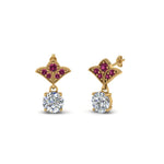 Load image into Gallery viewer, 1.5-ct.-round-vintage-look-diamond-earring-with-pink-sapphire-in-14K-yellow-gold-FDEAR8425-0.75CTGSADRPI-NL-YG