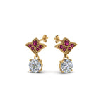 Load image into Gallery viewer, 1.5-ct.-round-vintage-look-diamond-earring-with-pink-sapphire-in-14K-yellow-gold-FDEAR8425-0.75CTGSADRPI-NL-YG