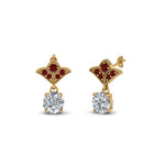 Load image into Gallery viewer, 1.5-ct.-round-vintage-look-diamond-earring-with-ruby-in-14K-yellow-gold-FDEAR8425-0.75CTGRUDR-NL-YG