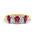 Load image into Gallery viewer, 1.50-carat-5-stone-classic-wedding-band-pink-sapphire-teardrop-in-yellow-gold-fdwb8008pegsadrpisleep-1.50ct-nl-yg.jpg