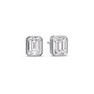 IGI Certified Emerald Cut Bezel Solitaire Stud Earrings
