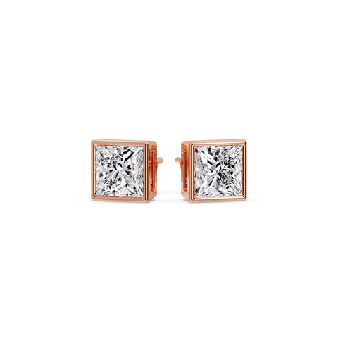 Stylish Princess Bezel Diamond Studs