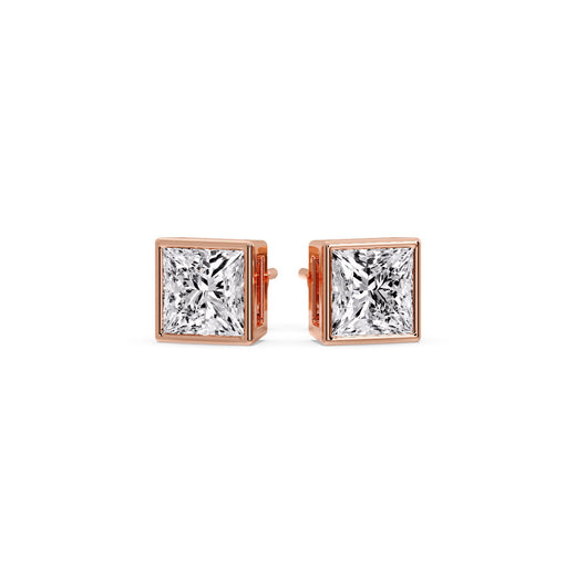Stylish Princess Bezel Diamond Studs